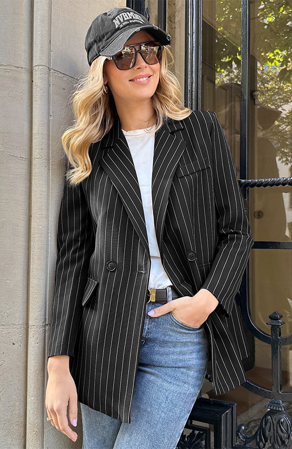 Oversized-Striped-Print-Blazer-Zwart-18