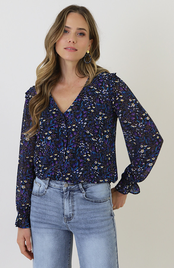 Chiffon-Ruffle-Blouse-Bloem-Multicolor-2