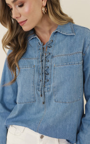Lace-up-Cotton-Blouse-Blue-1