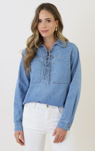 Lace-up-Cotton-Blouse-Blue-2