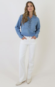 Lace-up-Cotton-Blouse-Blue-4