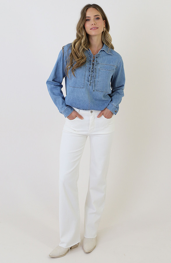Lace-up-Cotton-Blouse-Blue-4