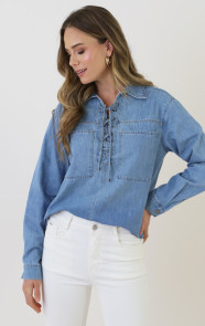 Lace-up-Cotton-Blouse-Blue-5