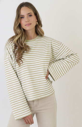 Oversized-Streifentop aus Baumwolle, Beige, Off-White