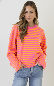 Oversized-Strepen-Top-Katoen-Fuchsia-Orange-1