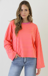Oversized-Strepen-Top-Katoen-Fuchsia-Orange-5