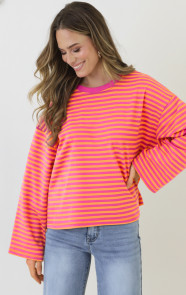 Oversized-Strepen-Top-Katoen-Fuchsia-Orange-6