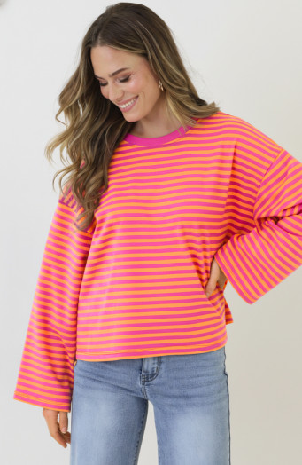 Oversized-Strepen-Top-Katoen-Fuchsia-Orange-6