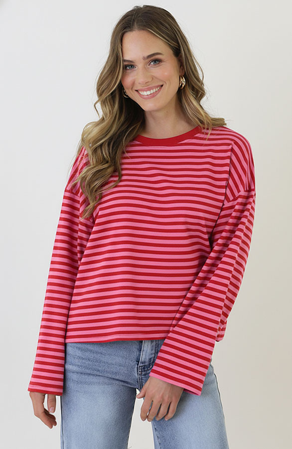 Oversized-Strepen-Top-Katoen-Fuchsia-Roze-9