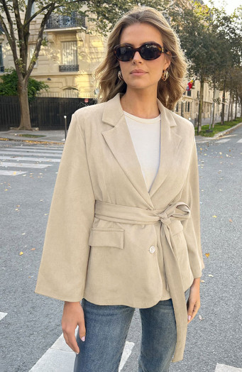 Oversized Wildlederblazer Beige