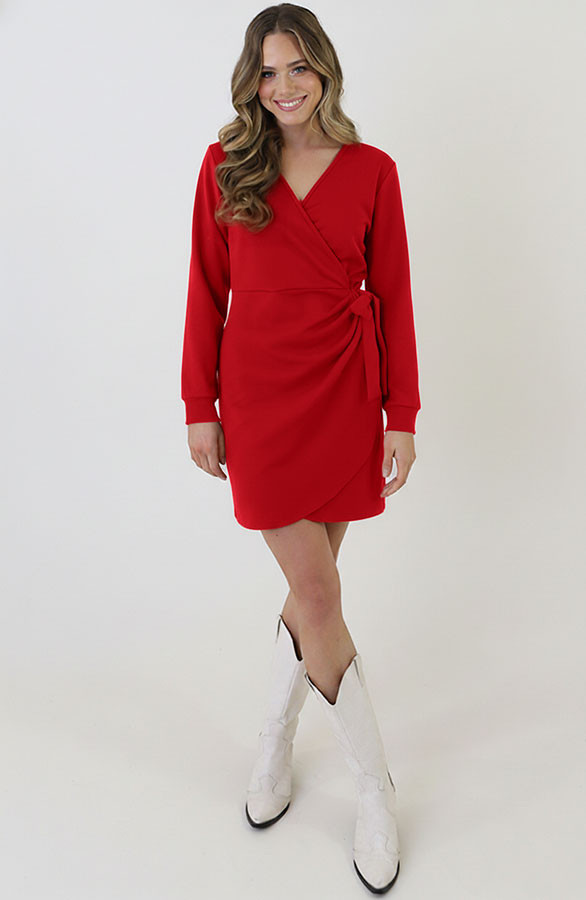Scuba-Long-Sleeve-Jurk-Rood-1