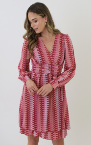 Smocked-Waistband-Lurex-Jurk-Roze-Rood-5