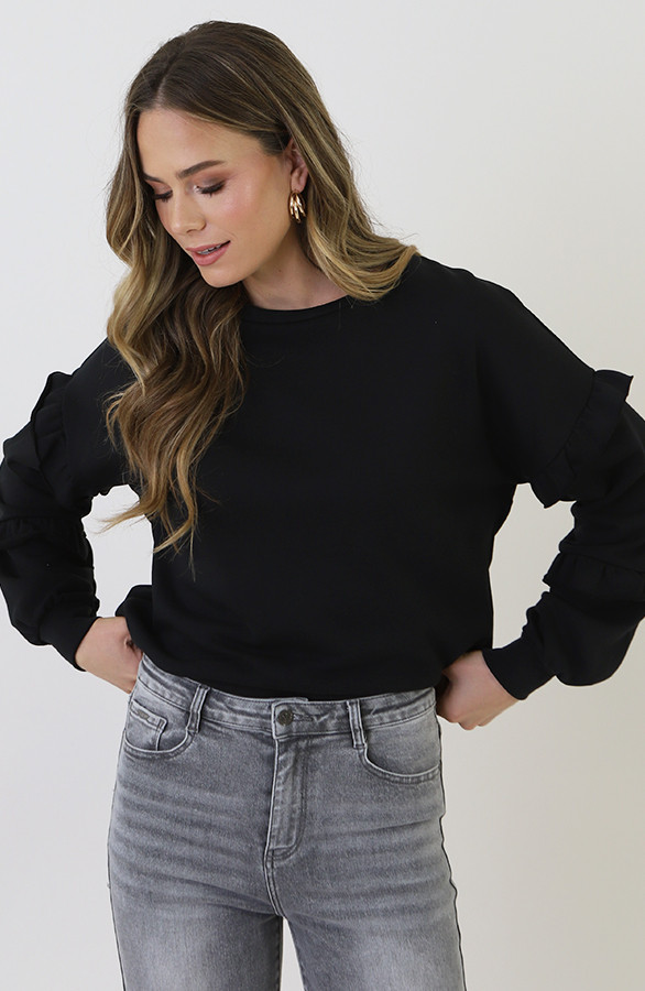 Ultra-Pofmouw-Ruffle-Sleeve-Sweater-Zwart-4