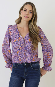 V-hals-Knopen-Blouse-Paisley-Lila-2