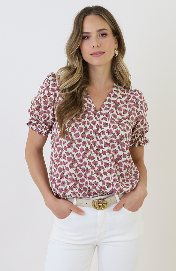 V-hals-Pofmouw-Top-Rozen-Print-Ecru-4