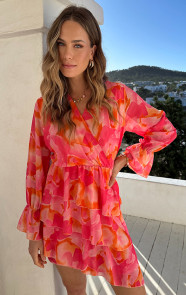 Asymmetrische-V-hals-Jurk-Roze-Oranje-5