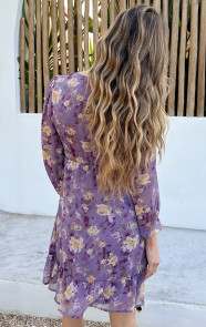 Flower-Chiffon-Ruffle-Jurk-Paars-6