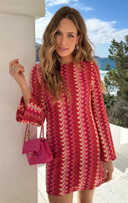 Knitted-Flared-Sleeve-Jurk-Roze-1