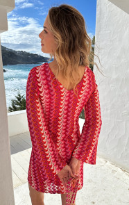 Knitted-Flared-Sleeve-Jurk-Roze-2
