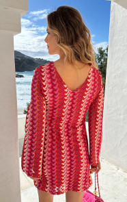 Knitted-Flared-Sleeve-Jurk-Roze-3