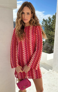 Knitted-Flared-Sleeve-Jurk-Roze-6