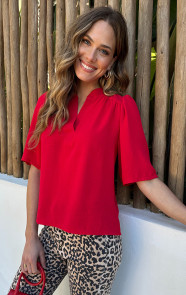 Lilly-V-hals-Wijde-Mouw-Top-Rood-1