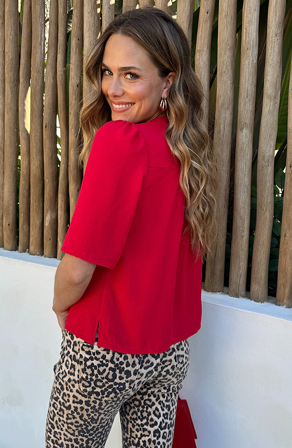 Lilly-V-hals-Wijde-Mouw-Top-Rood-5