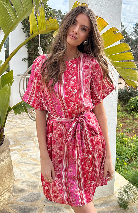 Loose-Fit-Jurk-Satin-Print-Rood-Roze-4