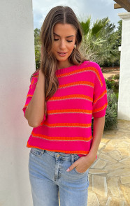Lurex-Striped-Soft-Trui-Fuchsia-Oranje-1