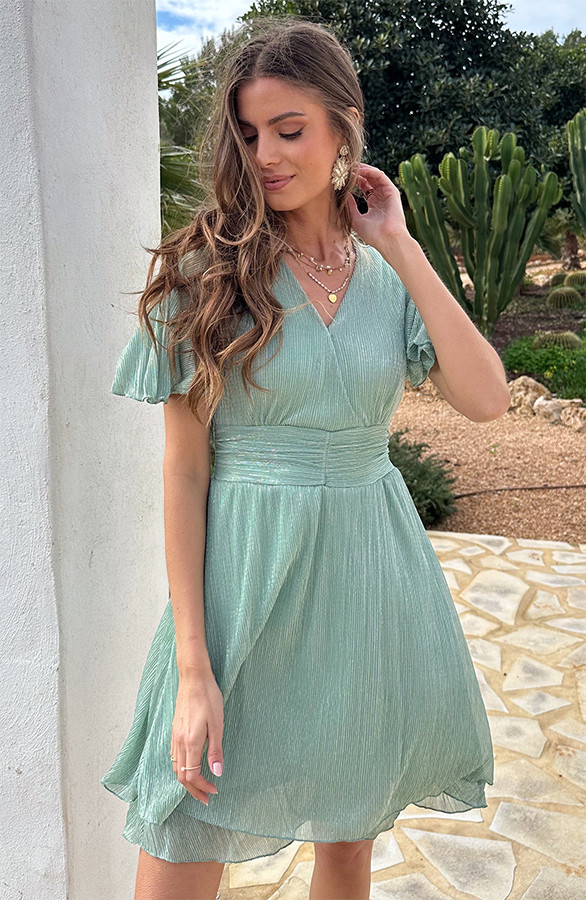 Lurex-Waistband-Dress-Short-Sleeve-Mint-63-5