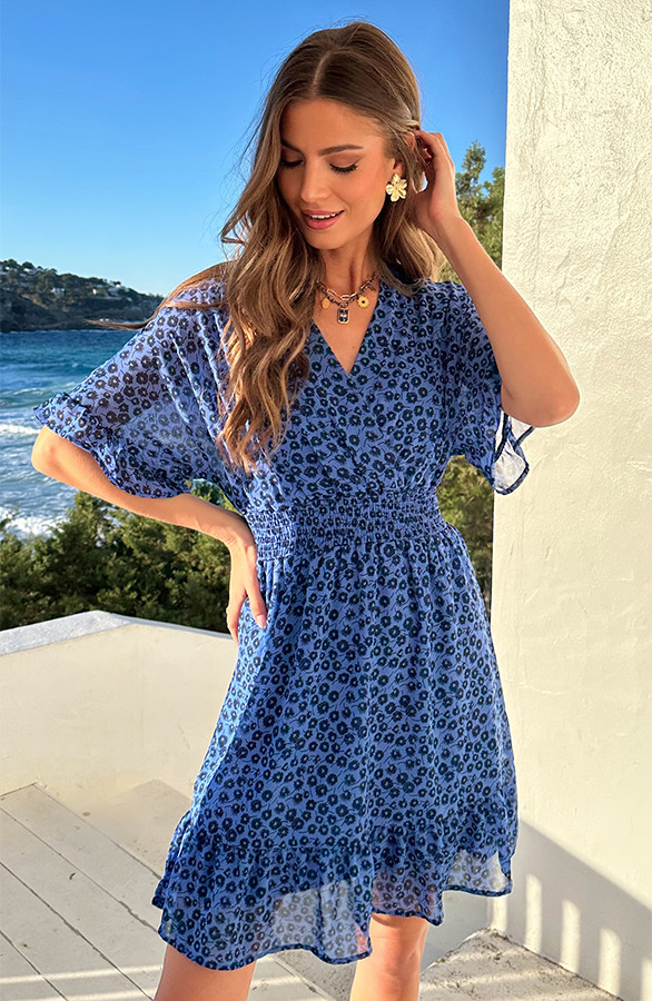 Luxe-V-hals-Jurk-Hart-Print-Blauw-2