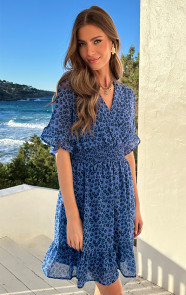Luxe-V-hals-Jurk-Hart-Print-Blauw-4