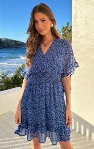 Luxe-V-hals-Jurk-Hart-Print-Blauw-5