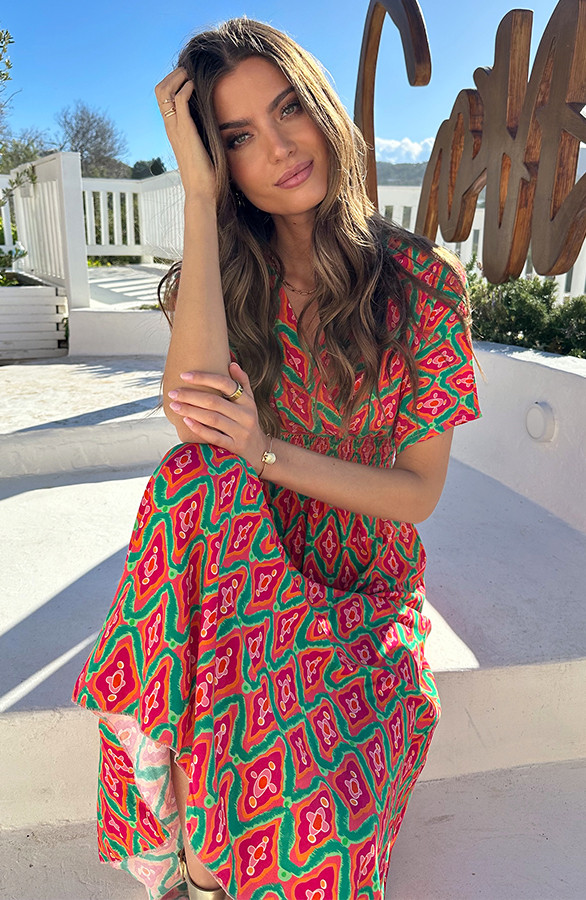 Maxi-Dress-Colorful-Print-Green-Orange-1