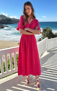 Maxi-Jurk-Mousseline-Leopard-Fuchsia-Red-1