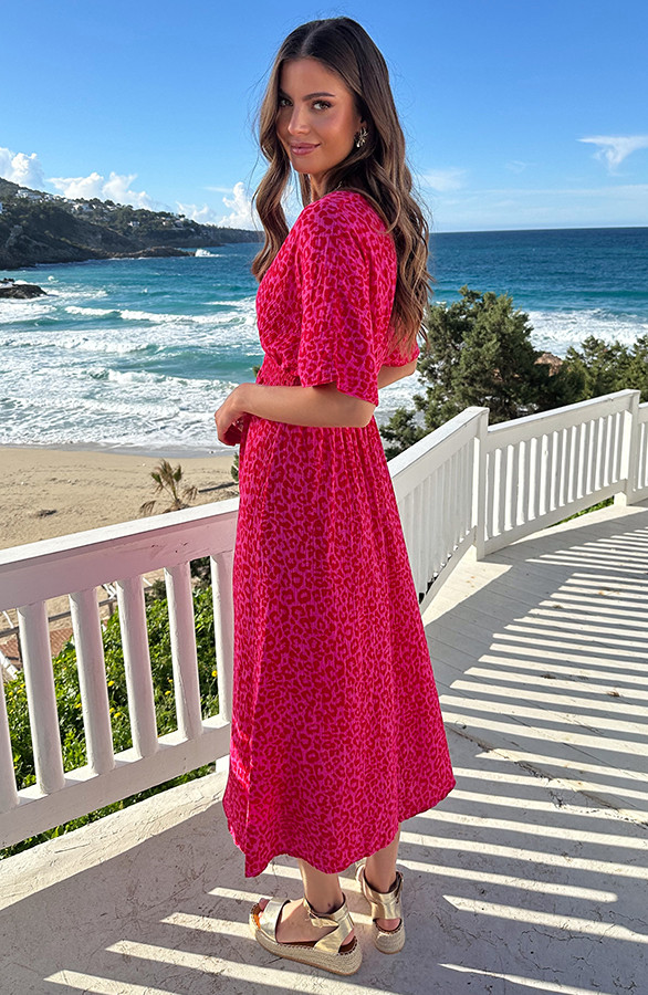 Maxi-Jurk-Mousseline-Leopard-Fuchsia-Red-8