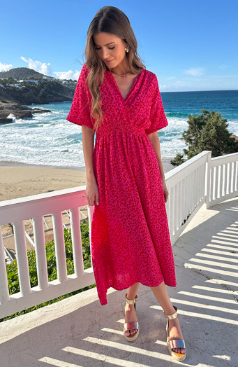 Maxi-Jurk-Mousseline-Leopard-Fuchsia-Red-9