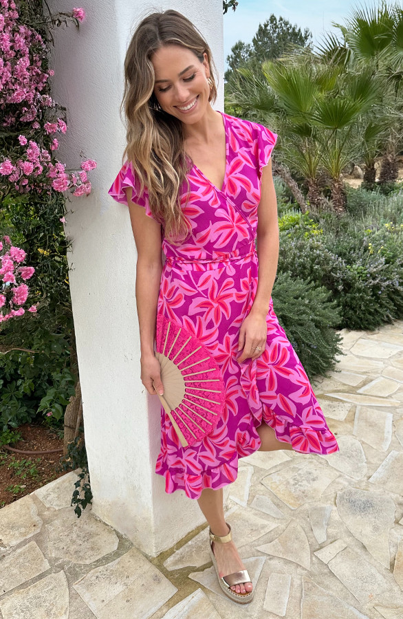 Midi-Wikkel-Jurk-Pink-Flower-4