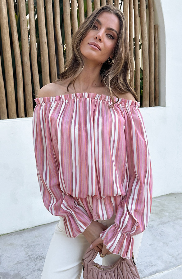 Off-Shoulder-Striped-Blouse-Dust-RozeF-1