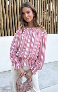 Off-Shoulder-Striped-Blouse-Dust-RozeF-3