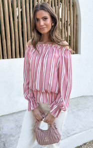 Off-Shoulder-Striped-Blouse-Dust-RozeF-4