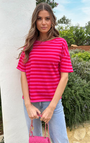 Oversized-Katoenen-Strepen-Top-Fuchsia-Rood-1