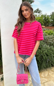 Oversized-Katoenen-Strepen-Top-Fuchsia-Rood-2