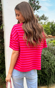 Oversized-Katoenen-Strepen-Top-Fuchsia-Rood-6