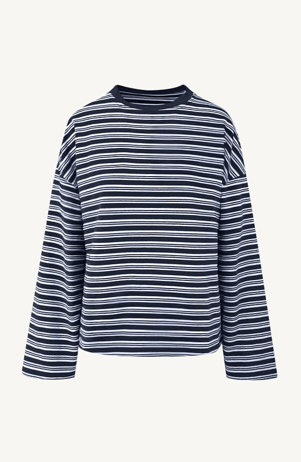 Oversized-Strepen-Top-Katoen-Double-Marine