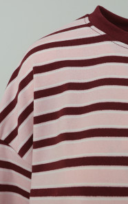 Oversized-Strepen-Top-Katoen-Tricolore-Burgundy-Roze