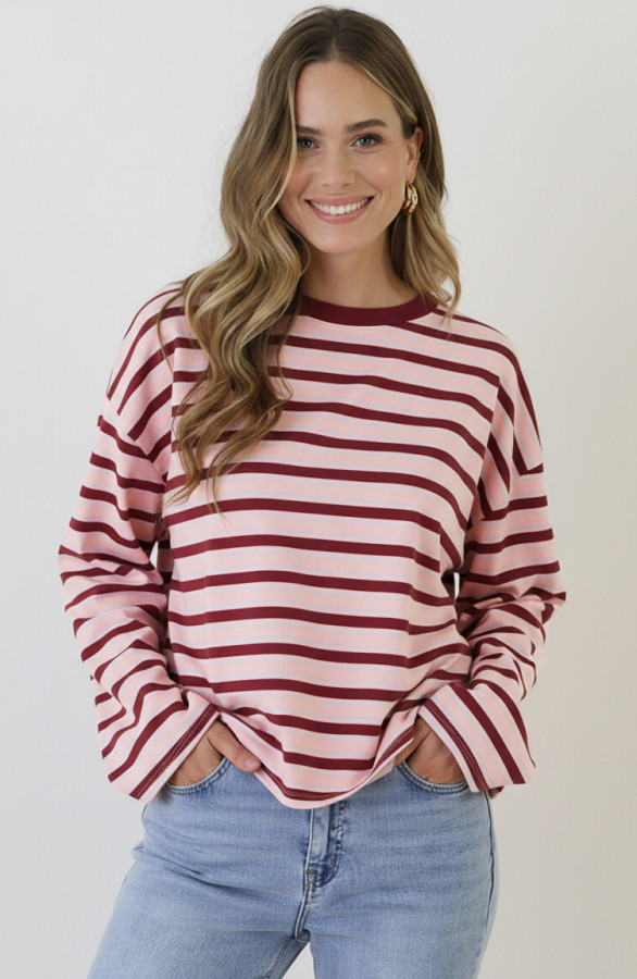 Oversized-Strepen-Top-Katoen-Tricolore-Burgundy-Roze-6-1
