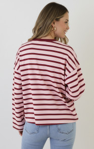 Oversized-Strepen-Top-Katoen-Tricolore-Burgundy-Roze-6-2