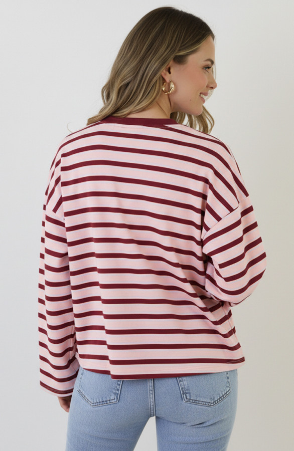 Oversized-Strepen-Top-Katoen-Tricolore-Burgundy-Roze-6-2