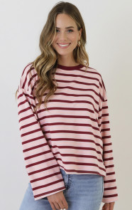 Oversized-Strepen-Top-Katoen-Tricolore-Burgundy-Roze-6-3